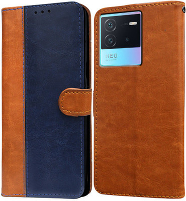 Casotec Flip Cover for iQOO Neo 6 5G(Brown, Blue, Pack of: 1)