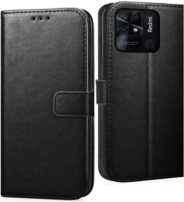 Loopee Flip Cover for Redmi 10 Power, Redmi 10C Premium Leather Finish, with Card Pockets, Wallet Stand(Black, Dual Protection, Pack of: 1)