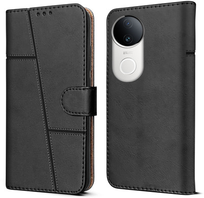yug emporium Flip Cover for Flip Back Cover for Vivo V50 / V50e /iQOO Z10R 5G | Inbuilt Stand & Pockets | Wallet Style(Black, Dual Protection, Pack of: 1)