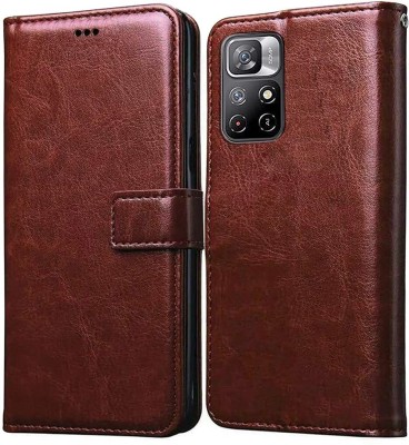 Casesily Flip Cover for Xiaomi Redmi Note 11T 5G Leather Wallet Case(Brown, Cases with Holder, Pack of: 1)