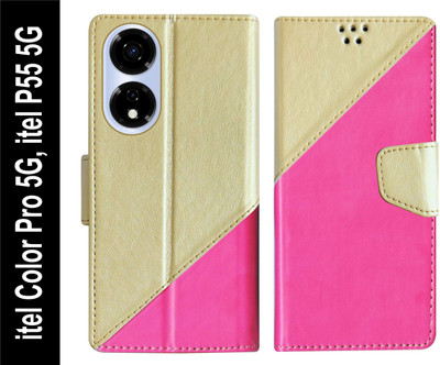 SBMS Flip Cover for itel Color Pro 5G / itel P55 5G Back Cover Case with Magnatic Closure(Pink, Shock Proof, Pack of: 1)