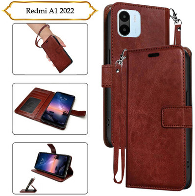 Asmart Flip Cover for Redmi A1 2022(Brown, Pack of: 1)
