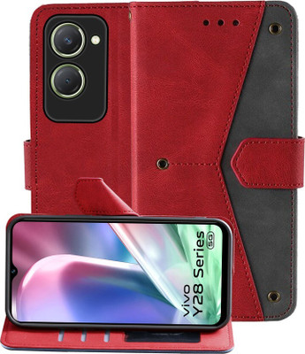 Aarov Flip Cover for Vivo Y28s, Vivo Y18E, Vivo Y18, Vivo Y18i, Vivo Y03, Vivo Y28E, Vivo T3 Lite 5G, iQOO Z9 Lite 5G(Red, Dual Protection, Pack of: 1)