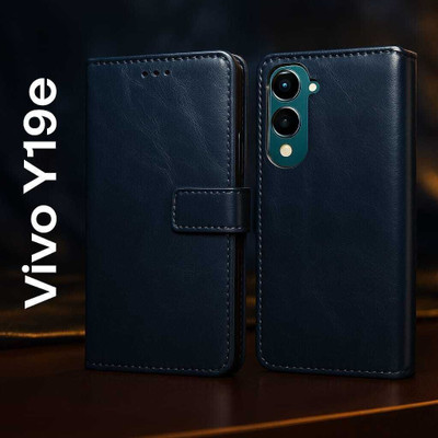 STARFLIP Flip Cover for STAR-FLIP Cover for Vivo Y19e/Y04 4G/Y29s 5G Leather Finish(Blue, Camera Bump Protector, Pack of: 1)