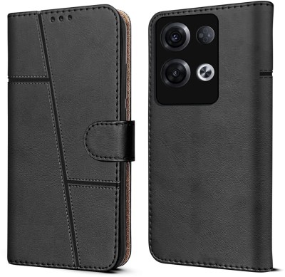 spaziogold Flip Cover for Oppo Reno 8 5G(Premium Leather Material | Built-in Stand | Card Slots and Wallet)(Black, Dual Protection, Pack of: 1)