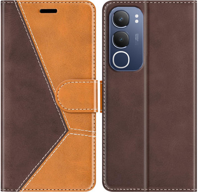 Perkie Flip Cover for vivo Y29 5G(Beige, Brown, Dual Protection)