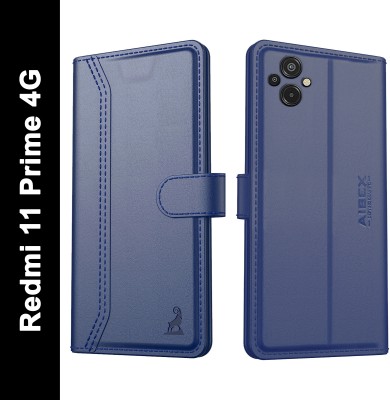 AIBEX Flip Cover for Xiaomi Redmi 11 Prime 4G|Vegan PU Leather |Foldable Stand & Pocket(Blue, Cases with Holder, Pack of: 1)