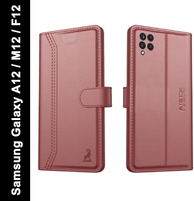 AIBEX Flip Cover for Samsung Galaxy A12 / Samsung Galaxy M12 / Samsung Galaxy F12|Vegan PU Leather |Stand(Brown, Cases with Holder, Pack of: 1)