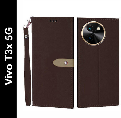 Wynhard Flip Cover for Vivo T3x 5G(Brown, Grip Case, Pack of: 1)