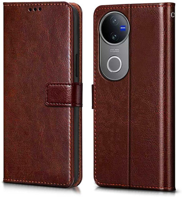 COVERBLACK Flip Cover for Vivo V2518 / T4R / V50e 5G | Vegan Leather Finish | Magnetic | Wallet Case(Brown, Magnetic Case, Pack of: 1)