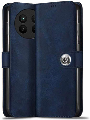 SESS XUSIVE Flip Cover for Realme 12 5G / Realme 12X 5G Designer Button Magnet Closure - Button Blue(Brown, Dual Protection)