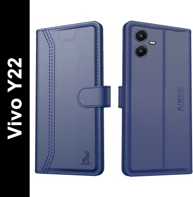 AIBEX Flip Cover for Vivo Y22|Vegan PU Leather |Foldable Stand & Pocket(Blue, Cases with Holder, Pack of: 1)