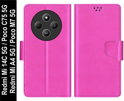 SBMS Flip Cover for Xiaomi Mi Redmi 14C 5G / Poco M7 5G / Poco C75 5G / Redmi A4 5G Back Cover Case(Pink, Shock Proof, Pack of: 1)
