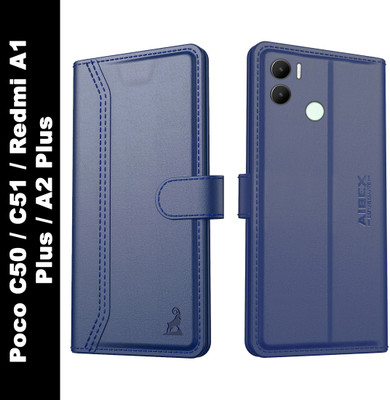 AIBEX Flip Cover for Redmi A2 Plus / Poco C51 / Poco C50 / Redmi A1 Plus| Premium Leather Finish | Magnetic(Blue, Magnetic Case, Pack of: 1)