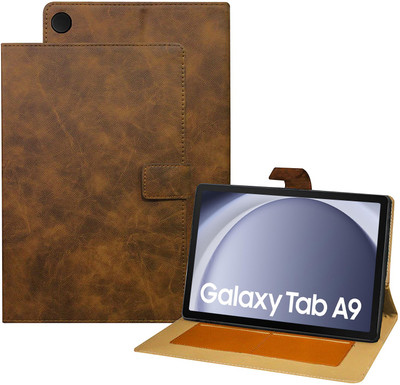 Mobilejoy Flip Cover for Samsung Galaxy Tab A9 8.7 inch [SM-X110/X115/X117] Leather Case Cover(Brown, Dual Protection, Pack of: 1)
