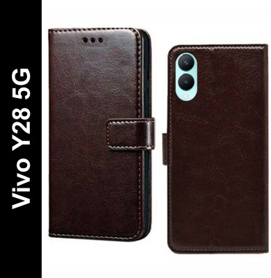 Wynhard Flip Cover for Vivo Y28 5G(Brown, Grip Case, Pack of: 1)
