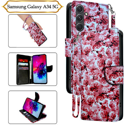 Asmart Flip Cover for Samsung Galaxy A34 5G(Red, Pack of: 1)