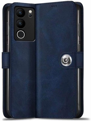 Suprint Wallet Case Cover for Jannid Designer Button Leather Flip Cover for Vivo V29/Vivo V29 Pro 5G - Blue(Blue, Magnetic Case, Pack of: 1)