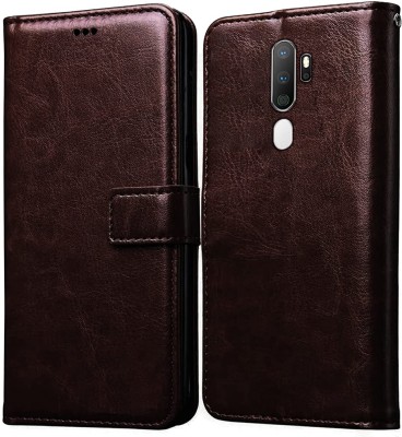 Never Late Flip Cover for Oppo A5 2020(Brown, Grip Case, Pack of: 1)