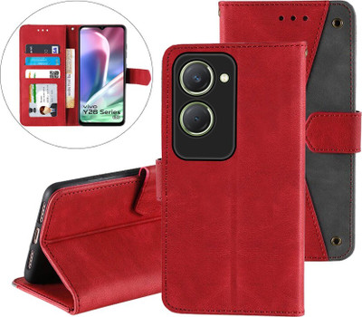 GLADLY Flip Cover for Vivo Y28E, Vivo Y28s, Vivo Y18E, Vivo Y18, Vivo Y18i, Vivo Y03, Vivo T3 Lite 5G, iQOO Z9 Lite 5G(Red, Dual Protection, Pack of: 1)