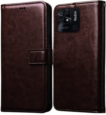 Never Late Flip Cover for Redmi Mi 10 Power(Brown, Grip Case, Pack of: 1)