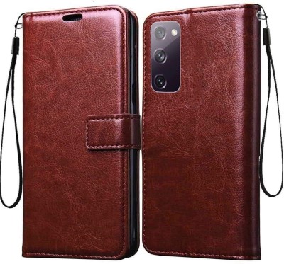 Coverphone Flip Cover for SamsungS20 FE leather flip (Brown, Shock Proof, Pack of: 1)(Brown, Cases with Holder)