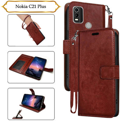 PARGO Flip Cover for Nokia C21 Plus(Brown, Pack of: 1)