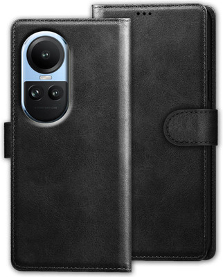 Xester Flip Cover for OPPO RENO 10 PRO 5G |Vegan PU Leather |Foldable Stand & Pocket |Magnetic Closure(Black, Dual Protection, Pack of: 1)