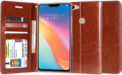 Unistuff Flip Cover for Vivo Y81, Vivo Y83(Brown, Dual Protection, Pack of: 1)