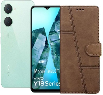 S-Softline Flip Cover for Vivo Y18, PU Leather Finish Flip Case(Brown, Pack of: 1)