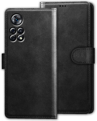 PFOAM Flip Cover for MI POCO X4 PRO 5G |Vegan PU Leather |Foldable Stand & Pocket |Magnetic Closure(Black, Dual Protection, Pack of: 1)