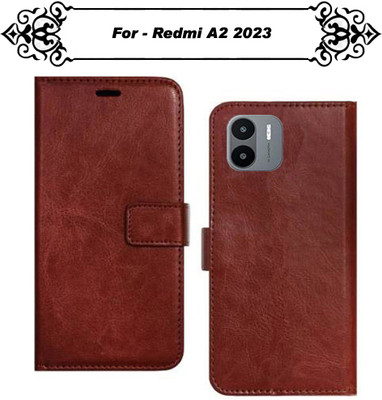 Asmart Flip Cover for Redmi A2 2023(Brown, Pack of: 1)