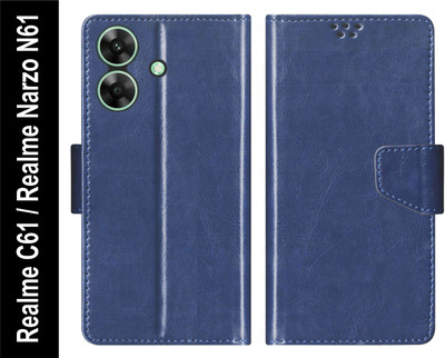 SBMS Flip Cover for Realme C61 / Realme Narzo N61 Back Cover Case with Magnatic Closure | Card & Money Pocket(Blue, Shock Proof, Pack of: 1)
