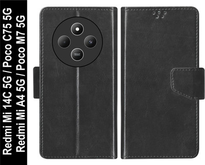 SBMS Flip Cover for Xiaomi Mi Redmi 14C 5G / Poco M7 5G / Poco C75 5G / Redmi A4 5G Back Cover Case(Black, Shock Proof, Pack of: 1)