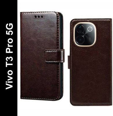 Wynhard Flip Cover for Vivo T3 Pro 5G(Brown, Grip Case, Pack of: 1)