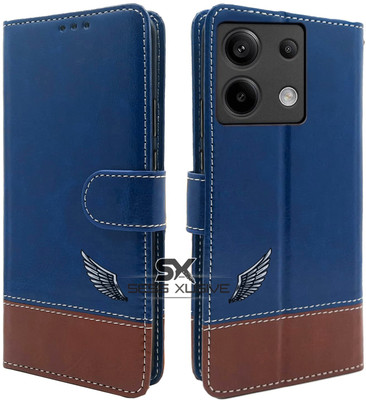 SESS XUSIVE Flip Cover for Mi Redmi Note 13 Pro 5G -Dual-Color Leather Finish Wallet - Blue & Brown(Blue, Dual Protection)