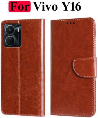 Turncoat Flip Cover for Vivo Y16, Vivo Y56 5G(Brown, Grip Case, Pack of: 1)