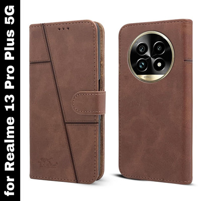 MobieGenie Flip Cover for Realme 13 Pro Plus 5G (Premium Leather Material | Card Slots and Pockets)(Brown, Dual Protection, Pack of: 1)