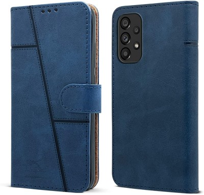 NIMMIKA ENTERPRISES Flip Cover for Samsung Galaxy A53 5G(Premium Leather Material | 360-degree protection | Full Protection)(Blue, Dual Protection, Pack of: 1)