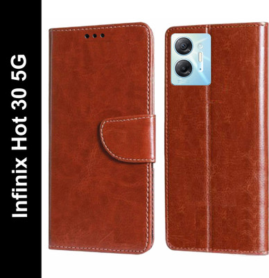 Wristlet Flip Cover for Infinix Hot 30 5G(Brown, Dual Protection, Pack of: 1)