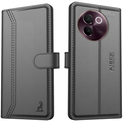 AIBEX Flip Cover for Vivo V30e 5G |Vegan PU Leather|Foldable Stand & Pocket |Magnetic(Black, Cases with Holder, Pack of: 1)