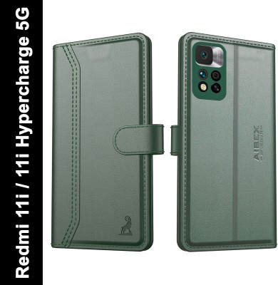 AIBEX Flip Cover for Xiaomi Redmi 11i 5G / Redmi 11i 5G Hypercharge|Vegan PU Leather |Foldable Stand & Pocket(Green, Cases with Holder, Pack of: 1)