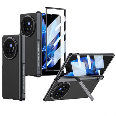 Midkart Front & Back Case for Vivo X Fold 3 Pro Leather Cover Hinge Protection with Front Glass Cover Hidden Kickstand(Black, Magnetic Case, Pack of: 1)
