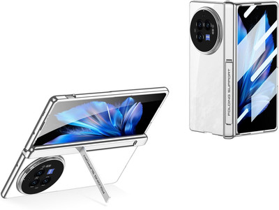 Midkart Front & Back Case for Vivo X Fold 3 Pro Magnetic Cover with Hinge Protection Front Glass Case & Hidden Kickstand(Silver, Transparent, Electroplated, Pack of: 1)