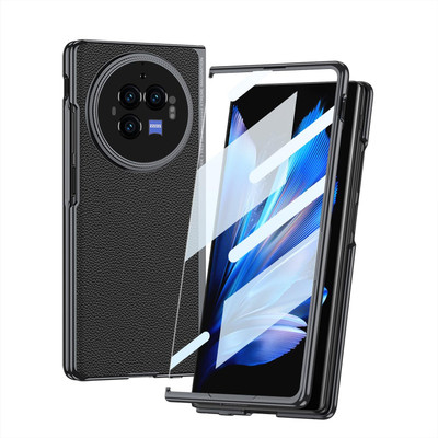 Midkart Front & Back Case for Vivo X Fold 3 Pro Leather Cover with Front Tempered Glass Case and Camera Lens Protection(Black, Grip Case, Pack of: 1)