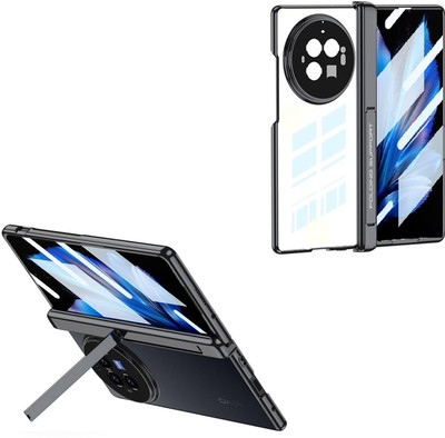 Midkart Front & Back Case for Vivo X Fold 3 Pro Magnetic Cover with Hinge Protection Front Glass Case & Hidden Kickstand(Black, Transparent, Electroplated, Pack of: 1)