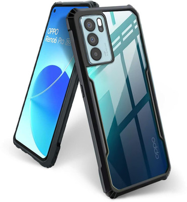 Kreatick Back Cover for OPPO-RENO 6 PRO (Crystal Glass Back | Camera Protection | Shockproof Bumpers )(Black, Grip Case, Pack of: 1)