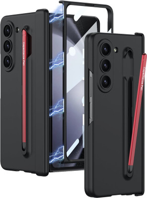 NazarBattu Front & Back Case for Samsung Galaxy Z Fold 5 With Inbuilt Front Screen Glass Guard And Pen Holder(FREE RED PEN)(Black, Red, Shock Proof, Pack of: 1)