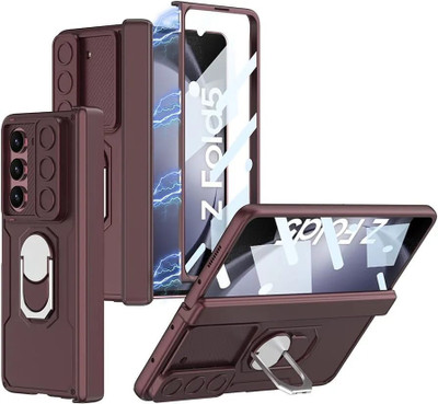 NazarBattu Front & Back Case for Samsung Galaxy Z Fold 5 With Inbuilt Front Screen Guard And Camera Shutter Protection(Maroon, Ring Case, Pack of: 1)