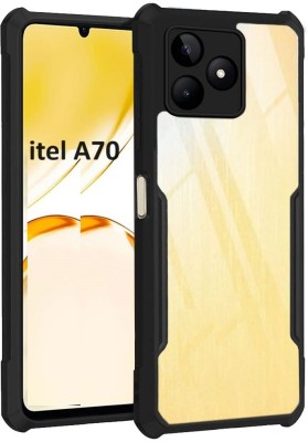 Bodoma Front & Back Case for itel A70 transparent/Black(Red, Shock Proof, Silicon, Pack of: 1)